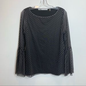 Linda Matthews Polka Dot Blouse with Bell Sleeves Black